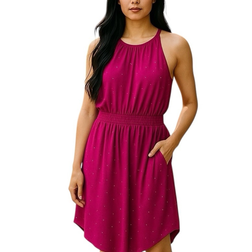 Belldini Los Angeles Lip Stick Red Dress with small Gold Tons Studs. Sz S